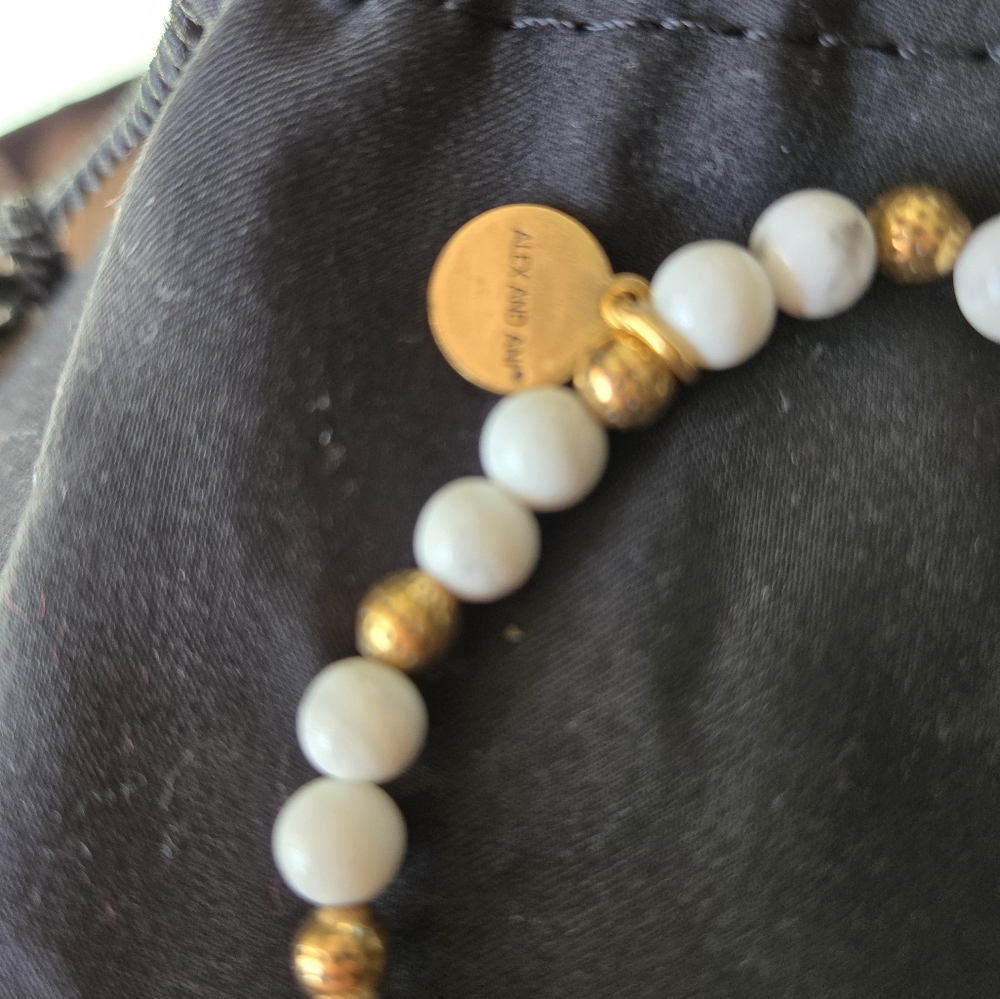 NWT Alex and Ani stretch stone beaded bracelet, white marbled,gold - Picture 5 of 5
